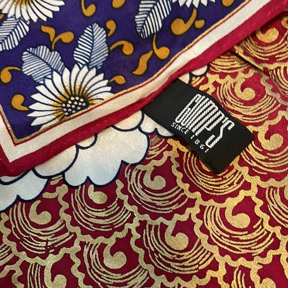 Gumps Of San Francisco Vintage Silk Scarf Flowers and Geometrics Hand Painted - Picture 7 of 9